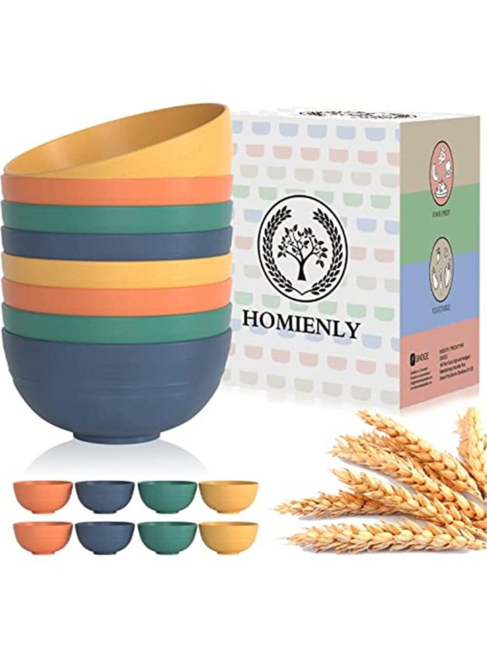 Plastic Bowls Alternative, Unbreakable Wheat Straw Cereal Bowls 8 PCS
